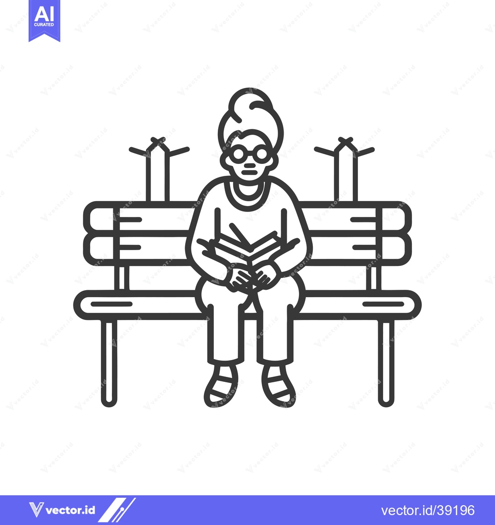 Premium Vector of Elderly Woman Sitting on a Bench and Reading a Book