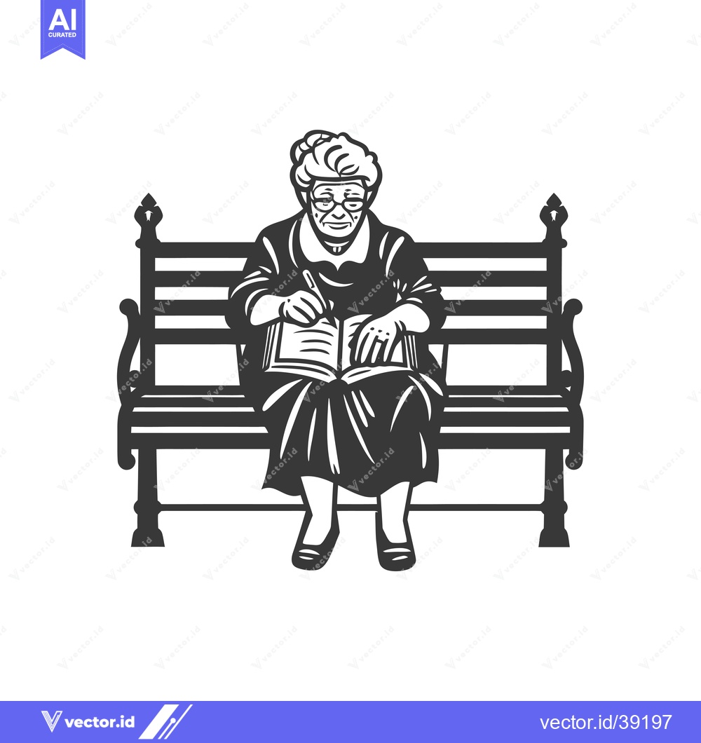 Premium Vector dari Elderly woman sitting on a bench writing in a book