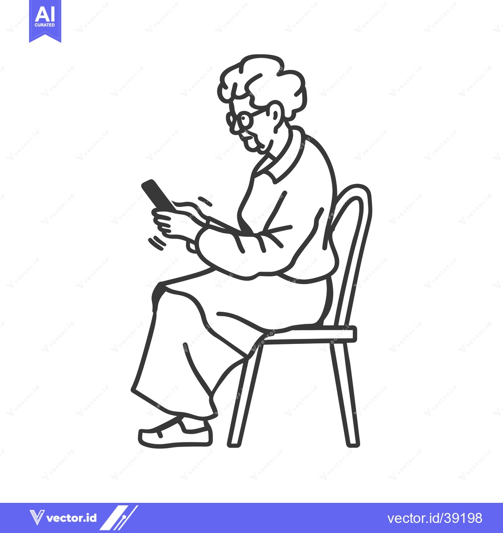Premium Vector of Elderly Woman Sitting on a Chair and Using a Smartphone