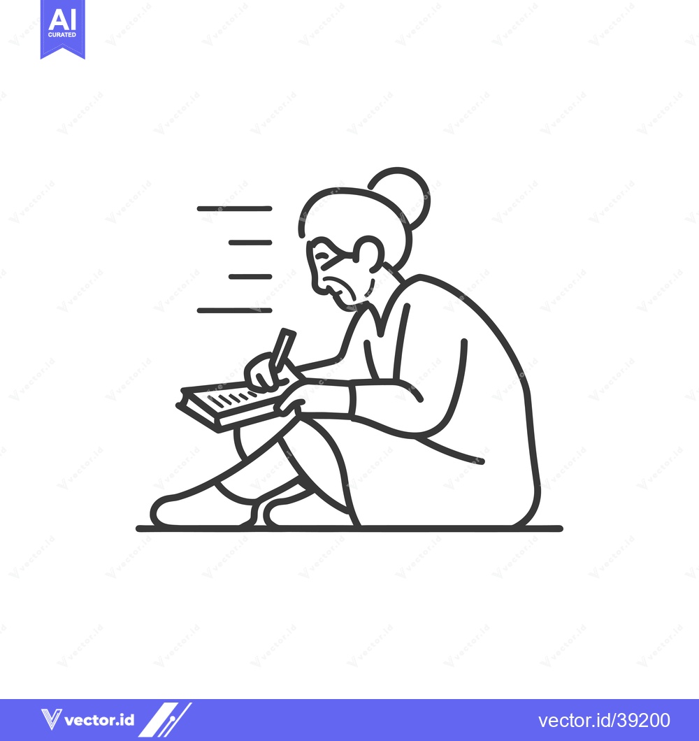 Premium Vector dari Elderly woman sitting on the floor writing in a notebook