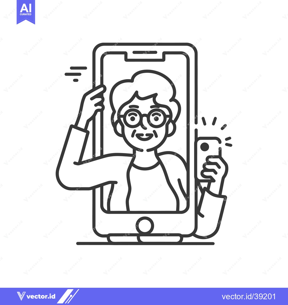 Premium Vector of Elderly Woman Taking a Selfie on a Smartphone