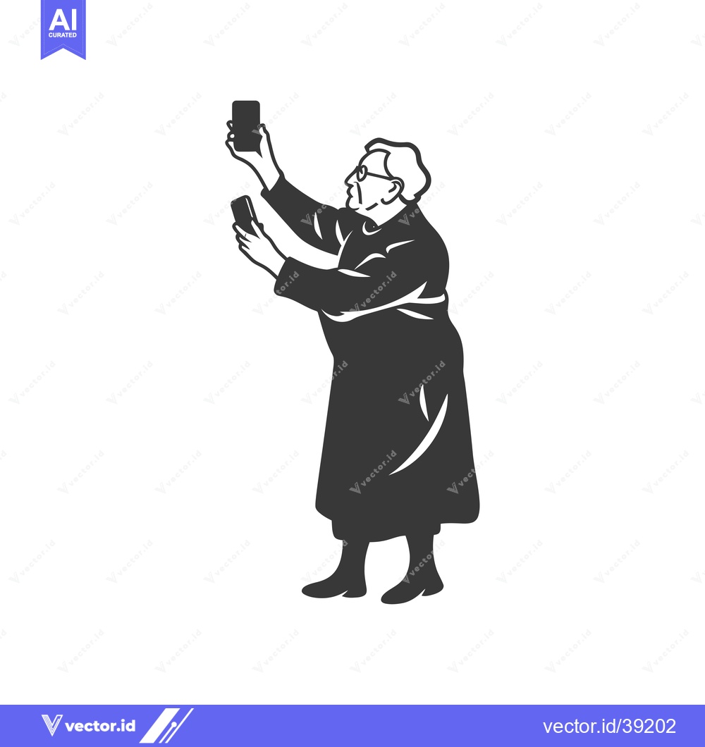 Premium Vector of Elderly woman taking a selfie with a smartphone