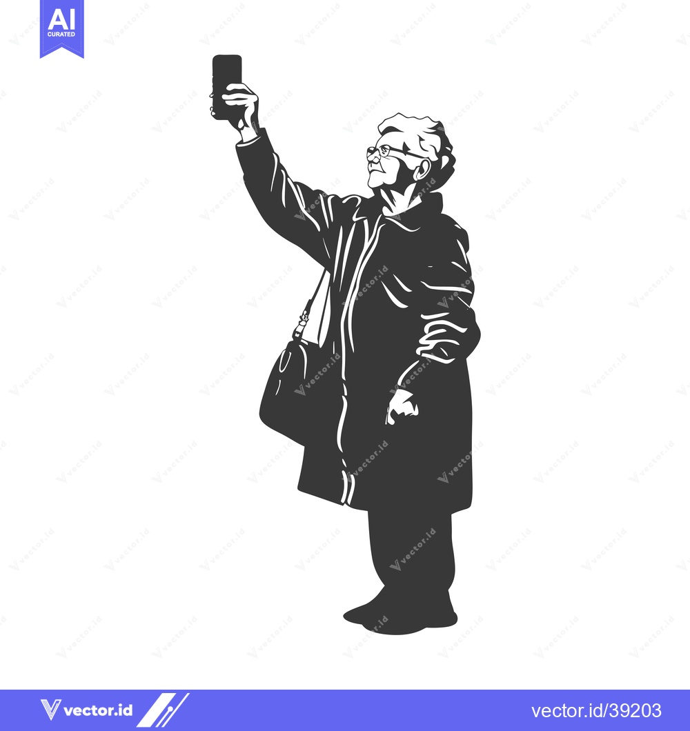 Premium Vector of Elderly Woman Taking a Selfie with a Smartphone