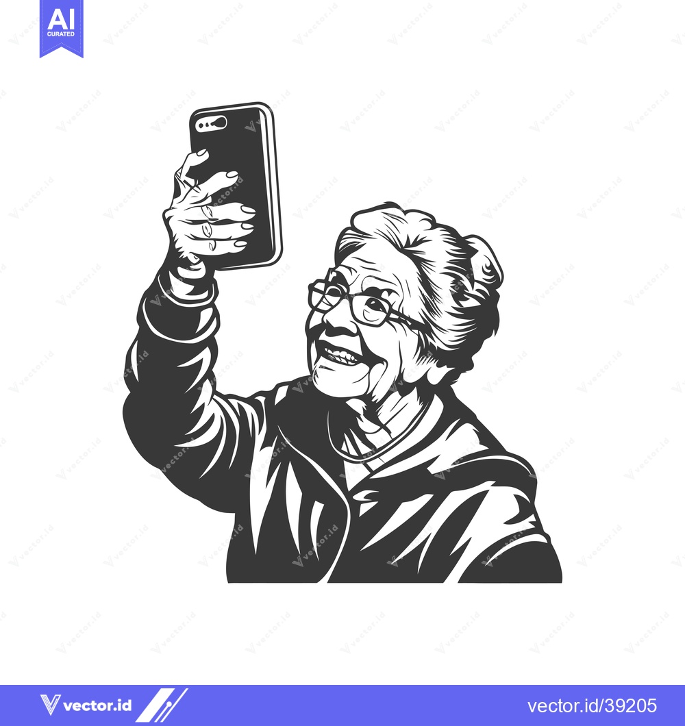 Premium Vector dari Elderly woman taking a selfie with a smartphone