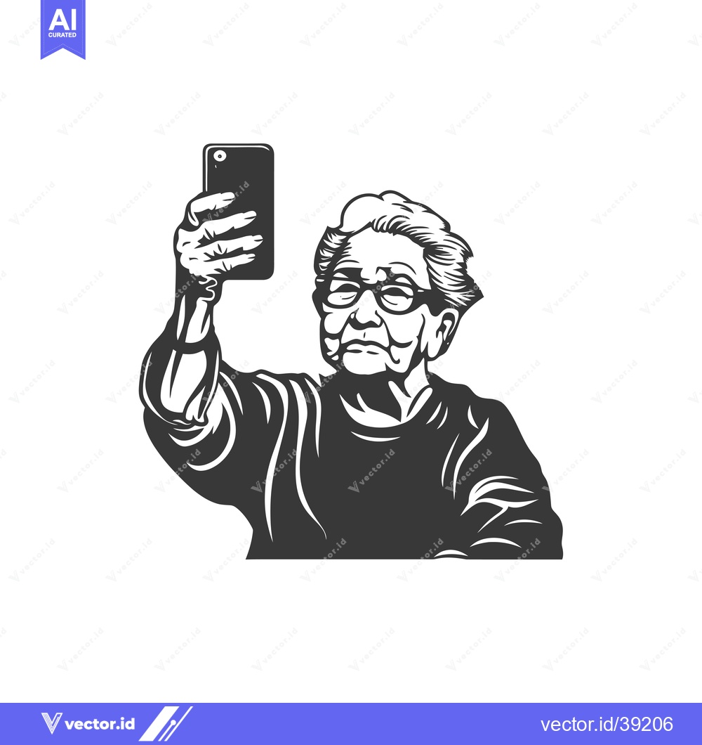 Premium Vector dari Elderly Woman Taking a Selfie with a Smartphone