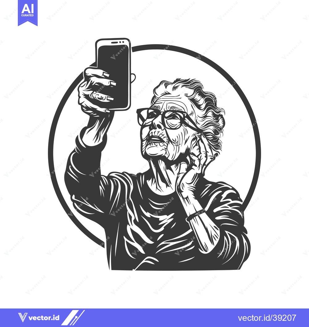 Premium Vector dari Elderly Woman Taking a Selfie with a Smartphone