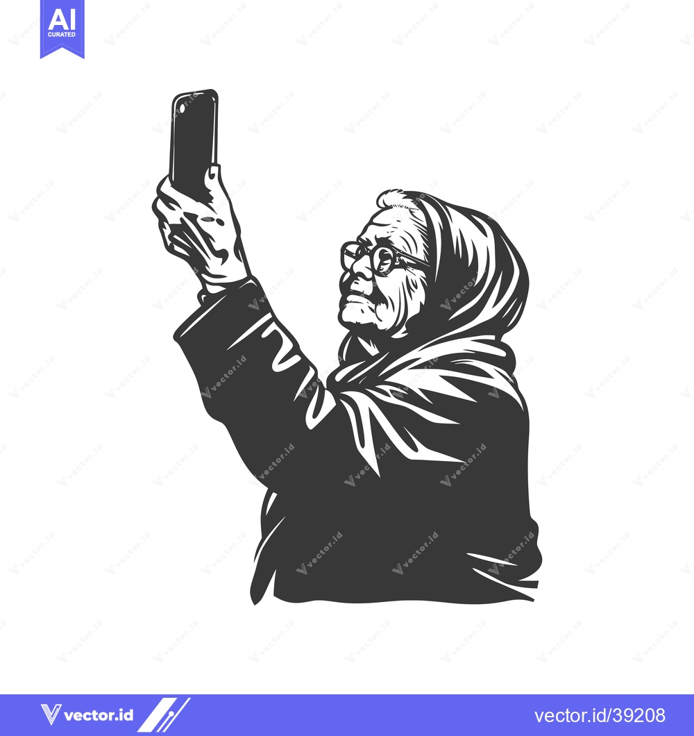Premium Vector dari Elderly Woman Taking a Selfie with a Smartphone