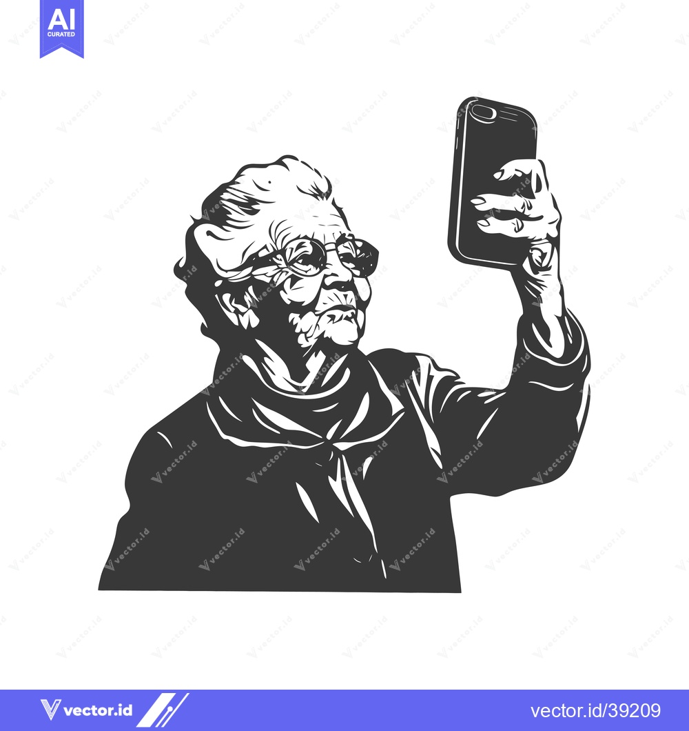Premium Vector dari Elderly Woman Taking a Selfie With a Smartphone
