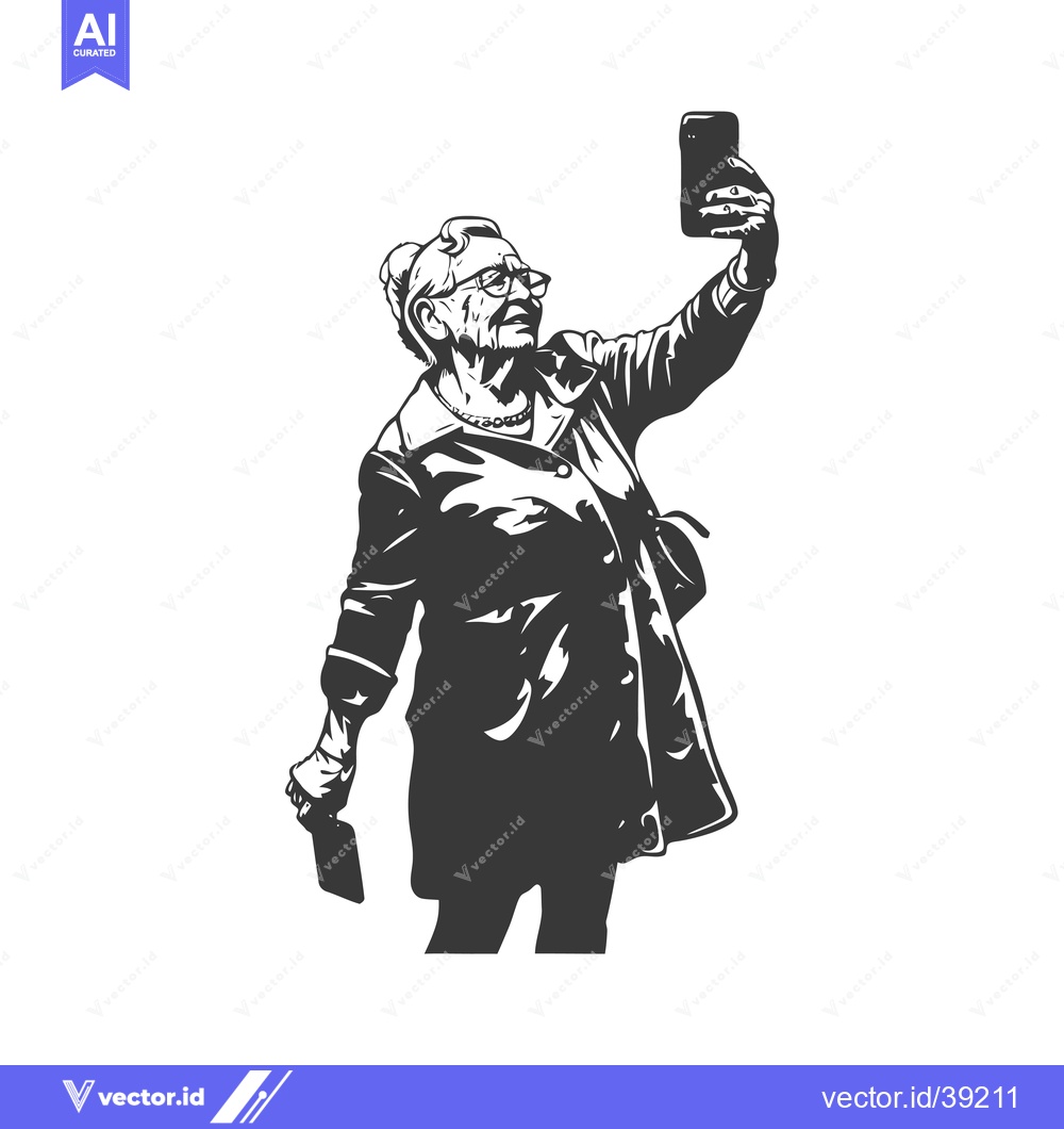 Premium Vector of Elderly Woman Taking a Selfie With a Smartphone