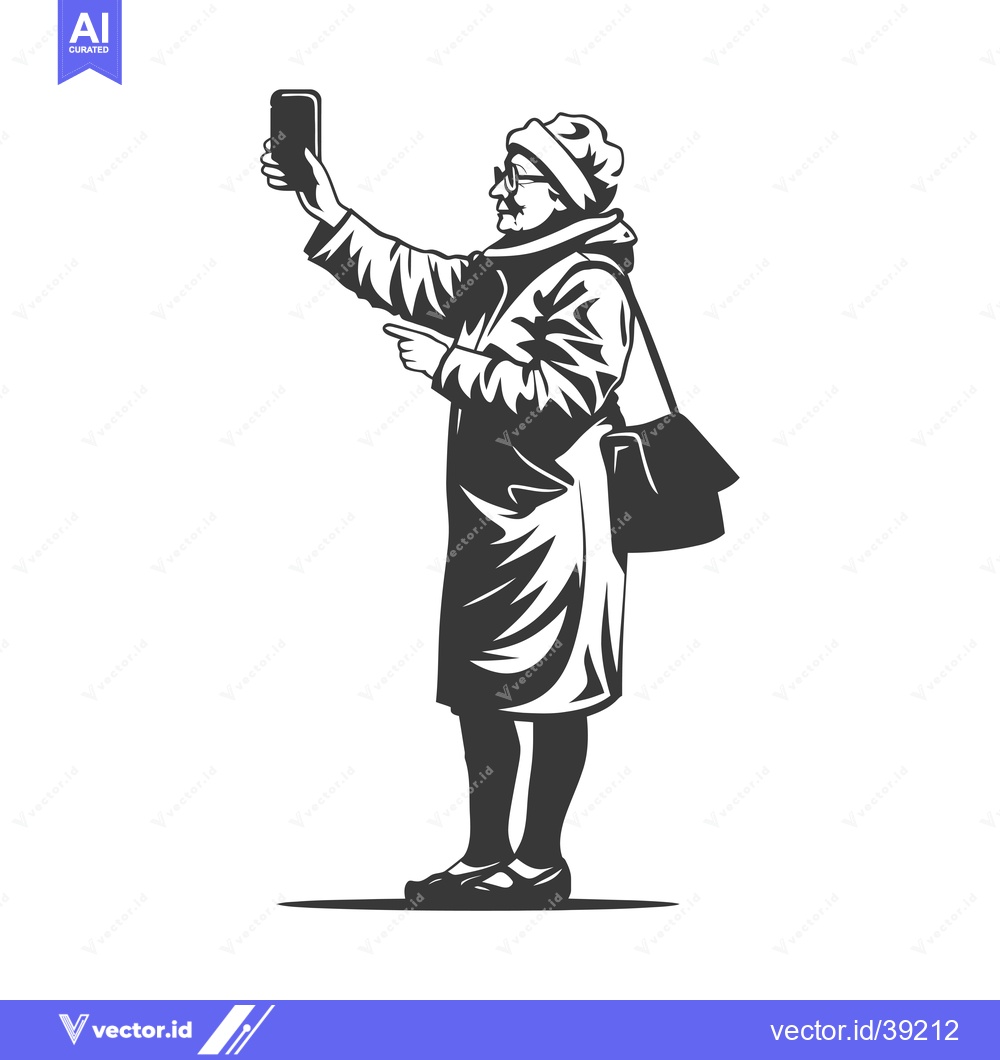 Premium Vector dari Elderly Woman Taking a Selfie with a Smartphone