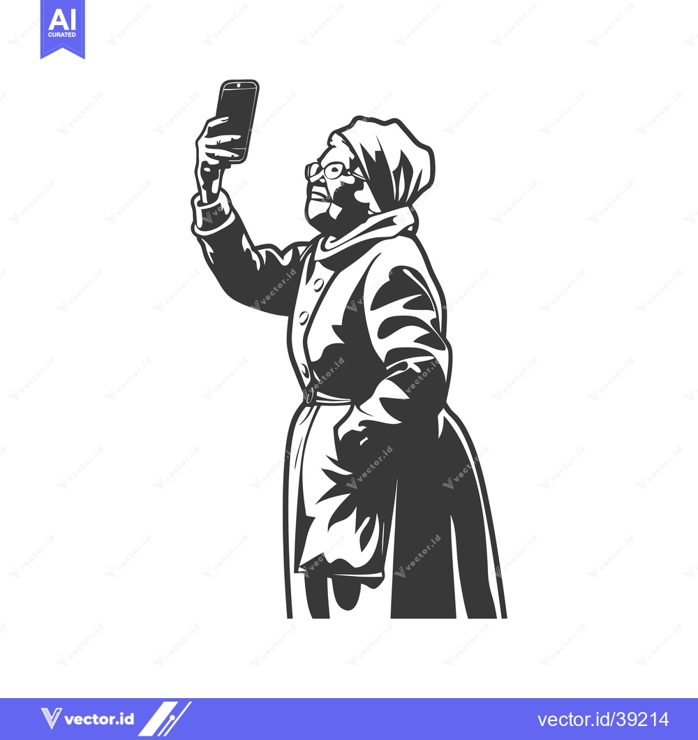 Premium Vector dari Elderly Woman Taking a Selfie with a Smartphone