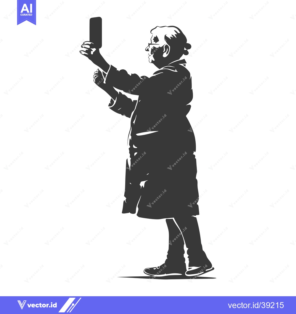 Premium Vector of Elderly Woman Taking a Selfie with a Smartphone