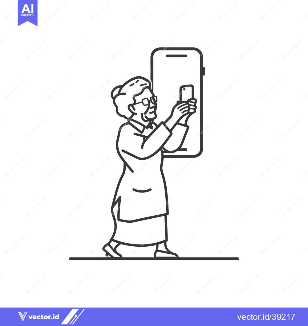 Premium Vector dari Elderly Woman Taking a Selfie with a Smartphone