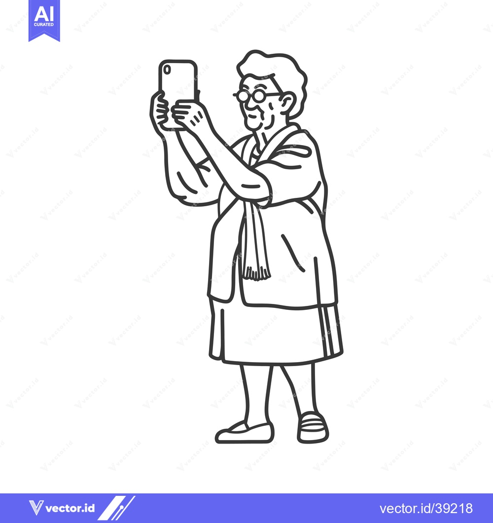 Premium Vector dari Elderly Woman Taking a Selfie with a Smartphone