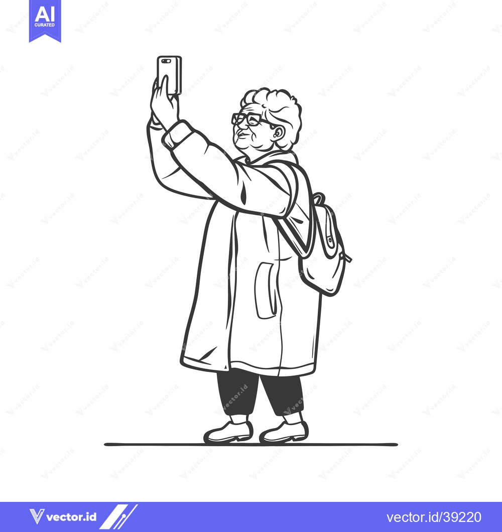 Premium Vector of Elderly Woman Taking a Selfie with a Smartphone