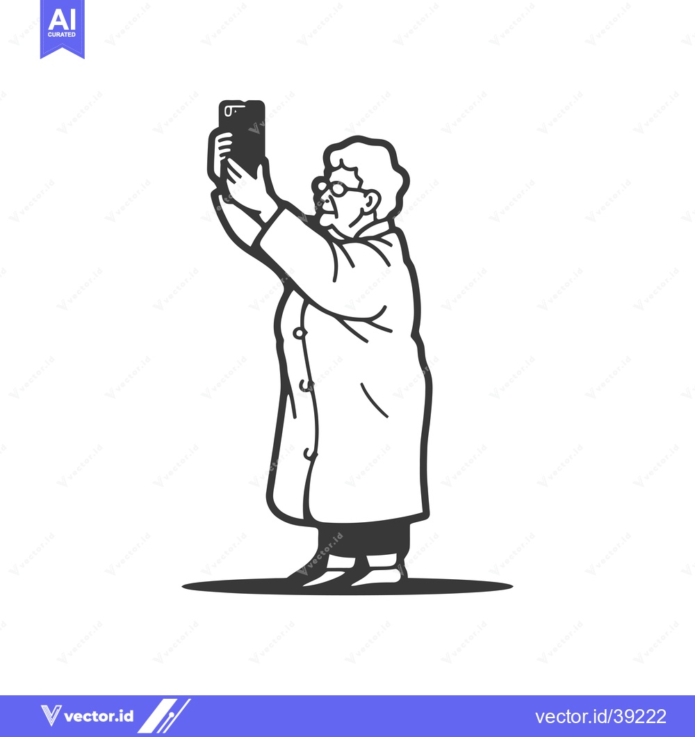 Premium Vector of Elderly Woman Taking a Selfie with a Smartphone