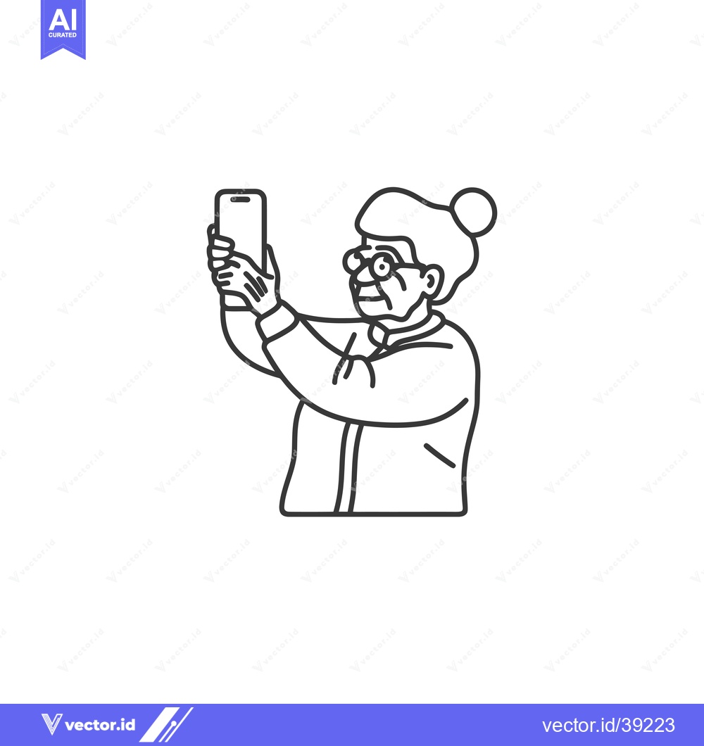 Premium Vector of Elderly Woman Taking a Selfie with a Smartphone