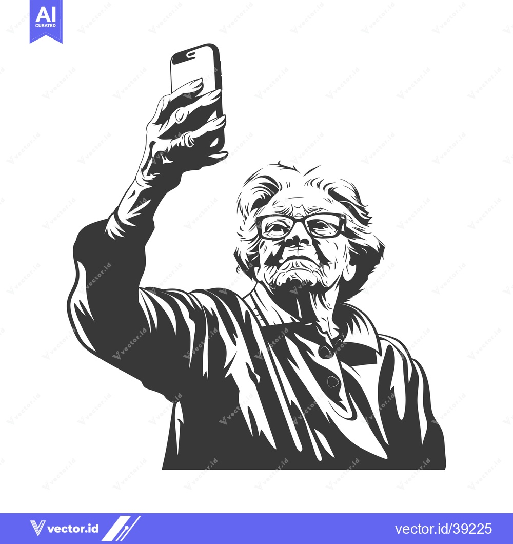 Premium Vector of Elderly Woman Taking a Selfie with Smartphone