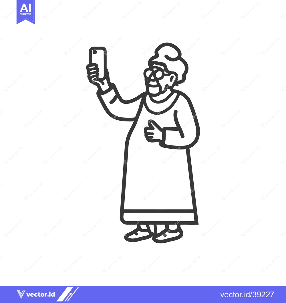 Premium Vector of Elderly Woman Taking a Selfie with Smartphone