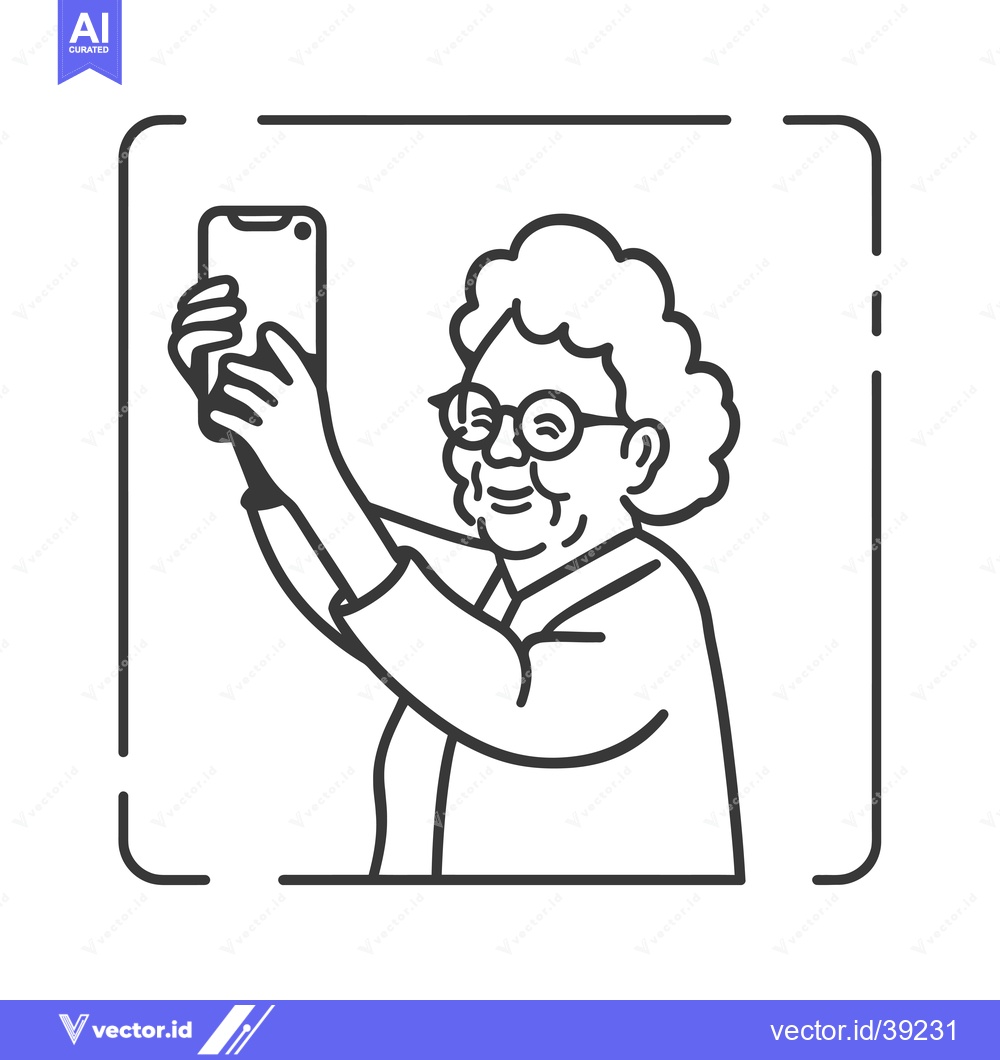 Premium Vector of Elderly Woman Taking Selfie with Smartphone