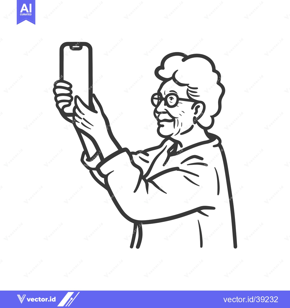 Premium Vector dari Elderly Woman Taking Selfie with Smartphone