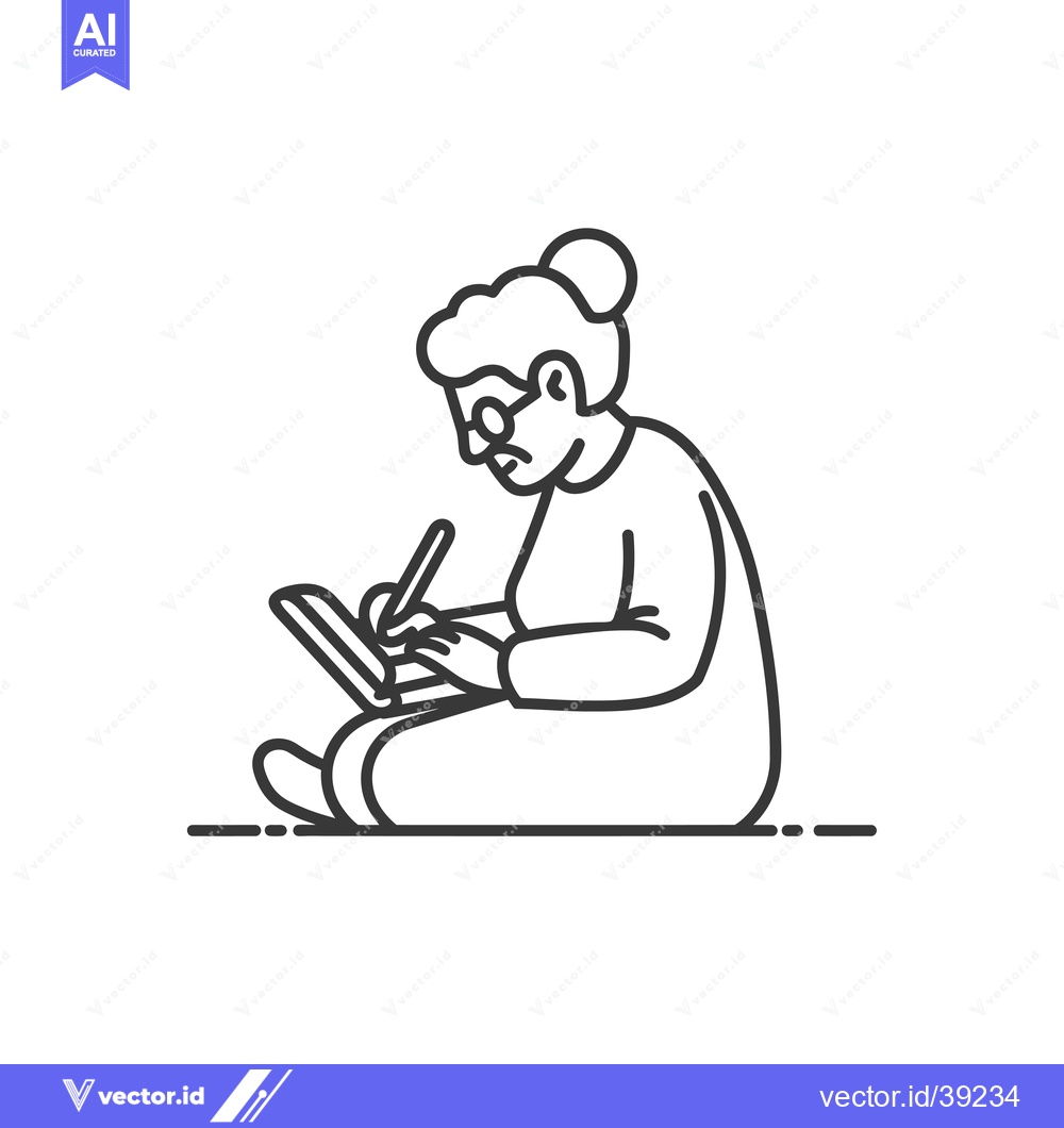 Premium Vector dari Elderly Woman Using a Laptop While Sitting on the Floor