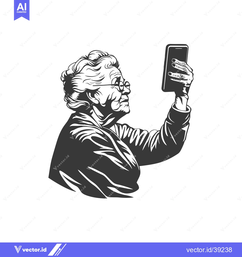 Premium Vector dari Elderly woman using a smartphone