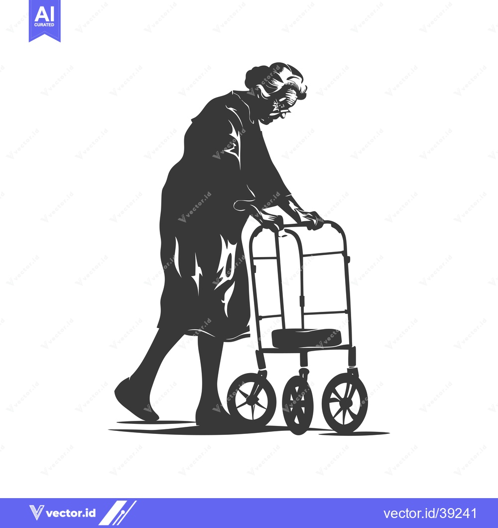 Premium Vector of Elderly Woman Using a Walker for Mobility Assistance