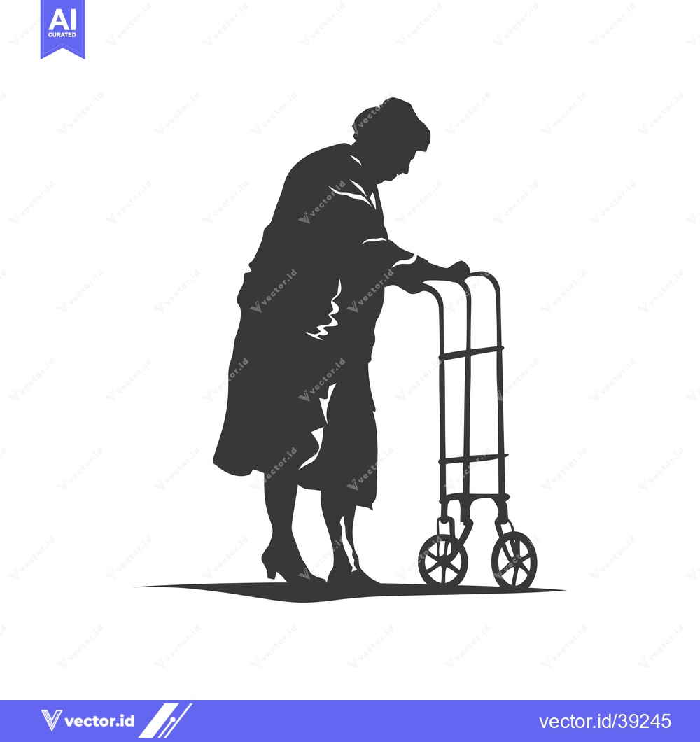 Premium Vector of Elderly Woman Using a Walker Silhouette