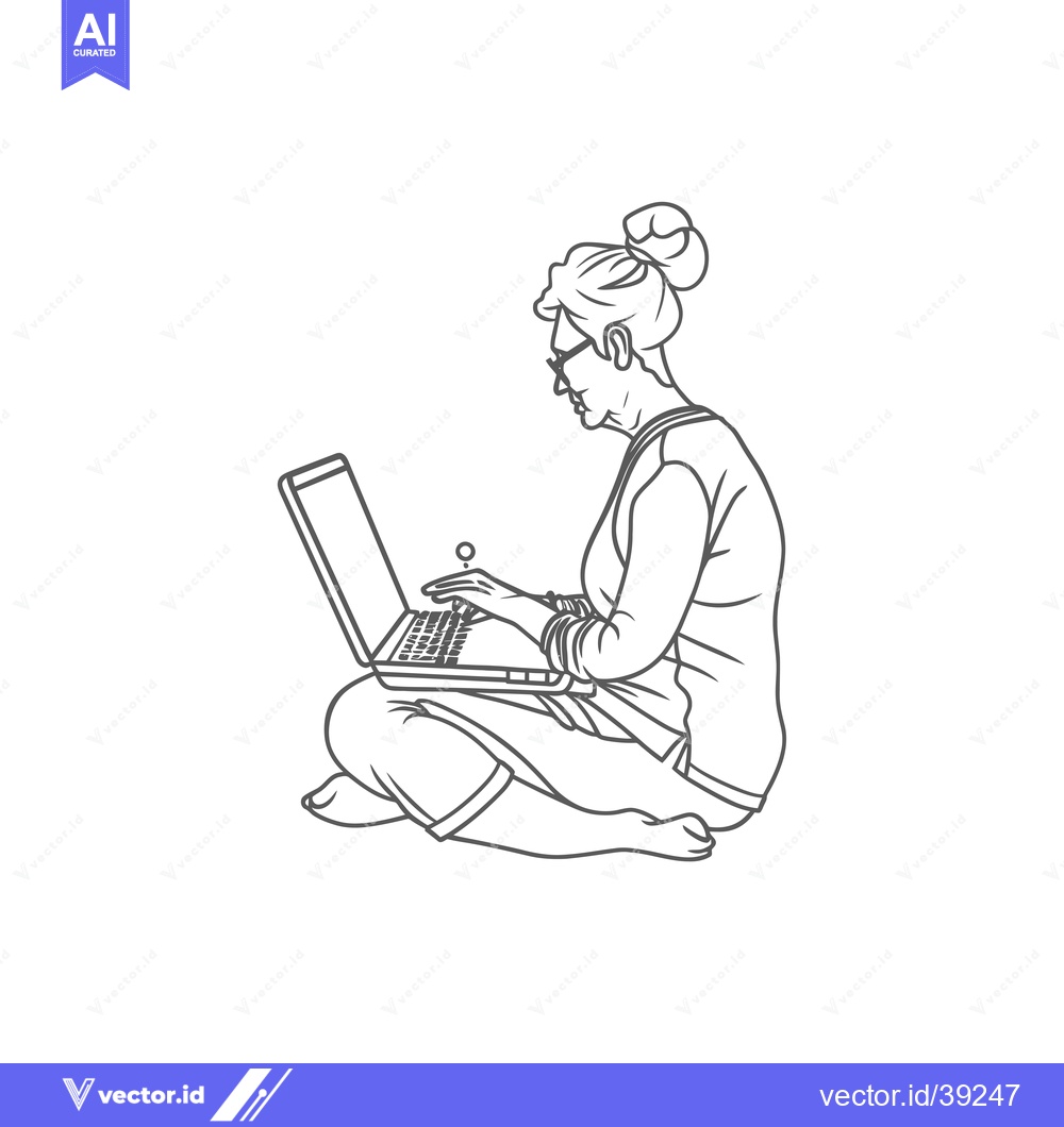 Premium Vector of Elderly Woman Using Laptop While Sitting Cross-legged