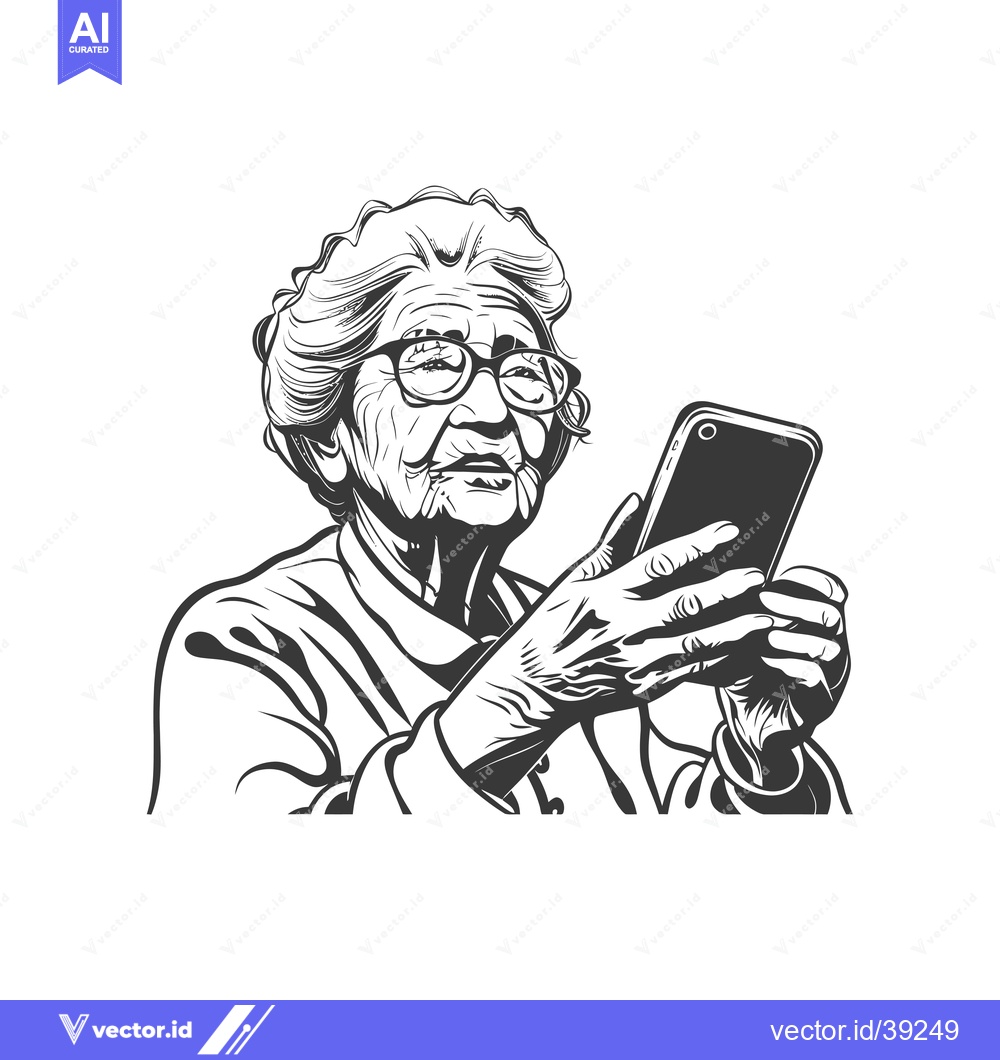 Premium Vector dari Elderly Woman Using Smartphone