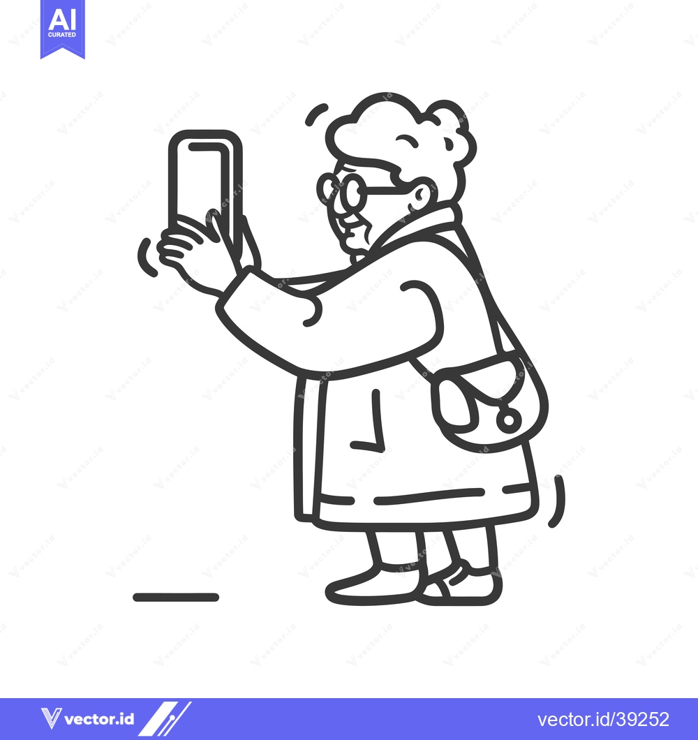 Premium Vector dari Elderly Woman Using Smartphone with Hand Gestures