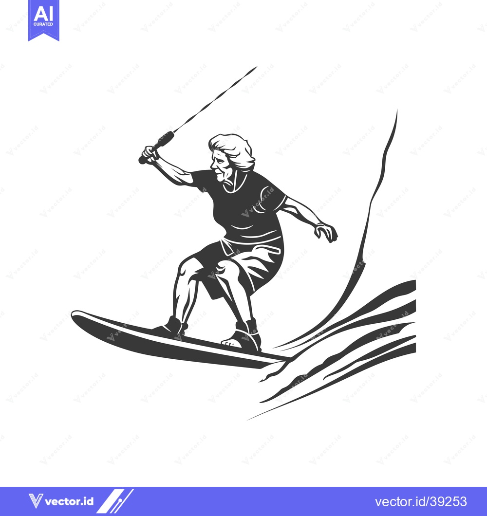 Premium Vector of Elderly Woman Wakeboarding on a Wave