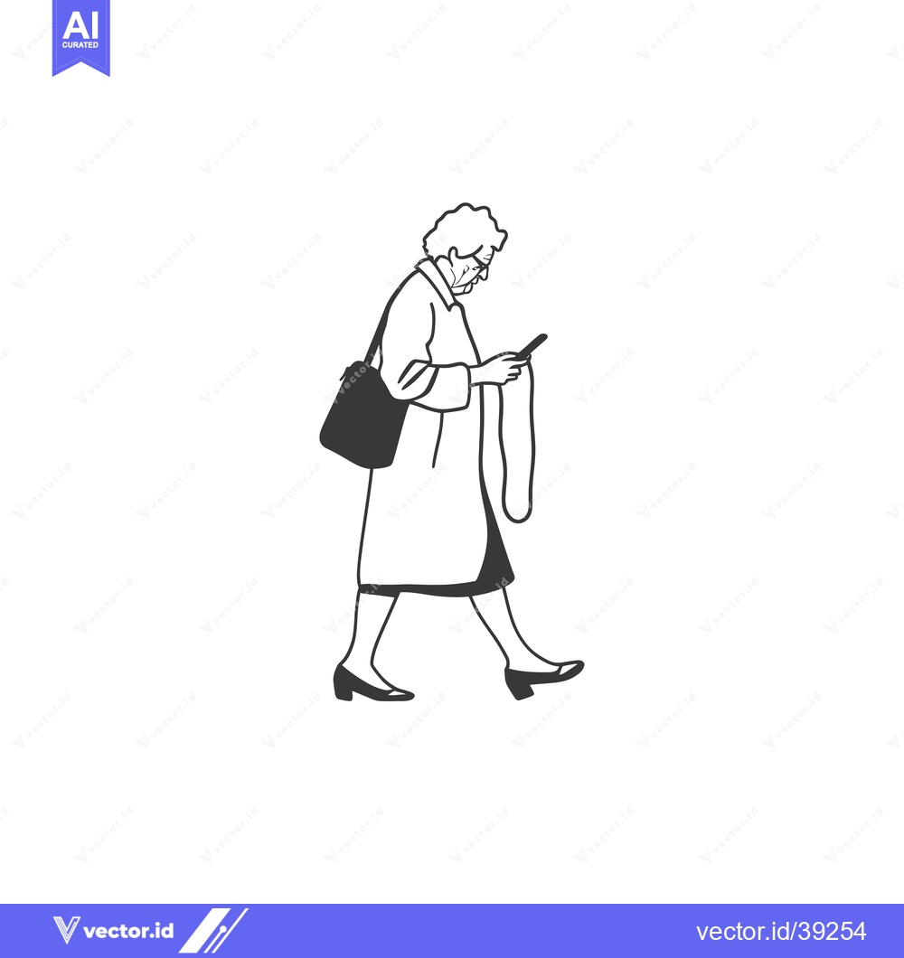 Premium Vector dari Elderly Woman Walking and Using Smartphone