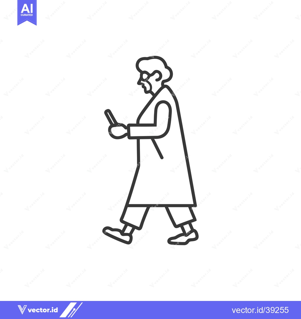 Premium Vector dari Elderly Woman Walking While Holding a Smartphone