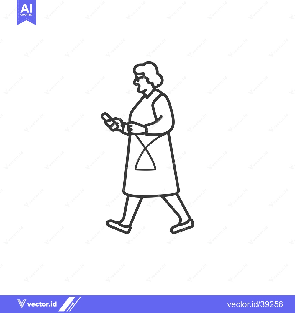Premium Vector dari Elderly woman walking while looking at her phone