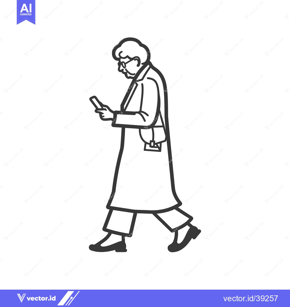 Premium Vector dari Elderly Woman Walking While Using a Smartphone