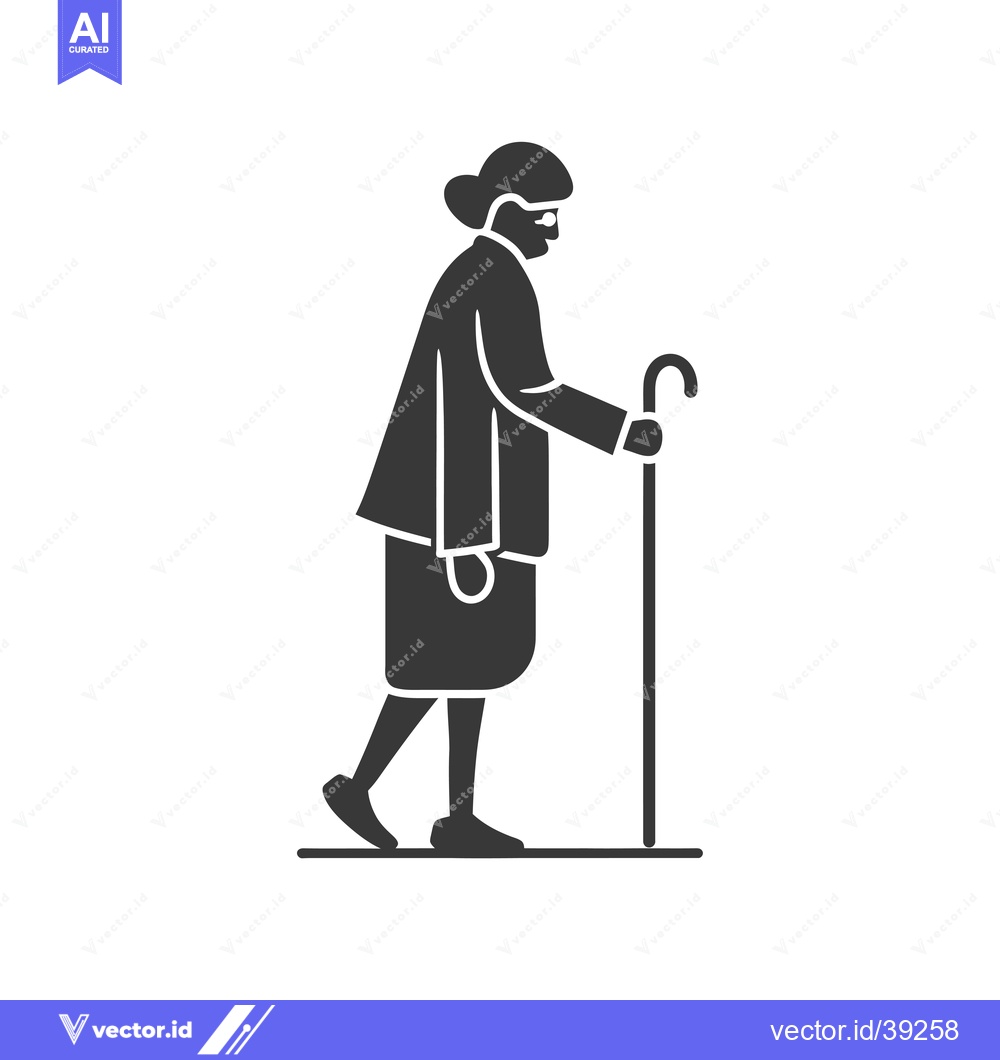 Premium Vector of Elderly Woman Walking With a Cane