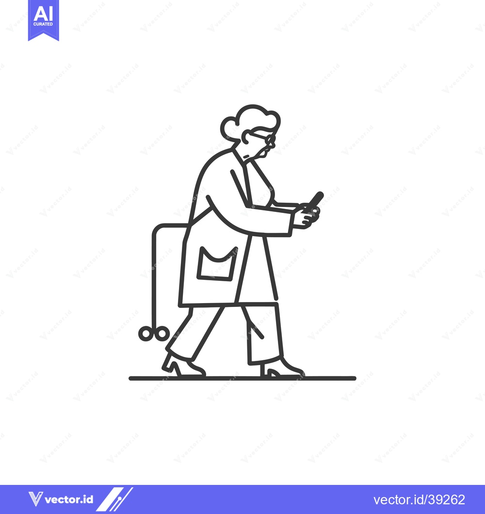 Premium Vector dari Elderly Woman Walking with a Cane and Using a Smartphone