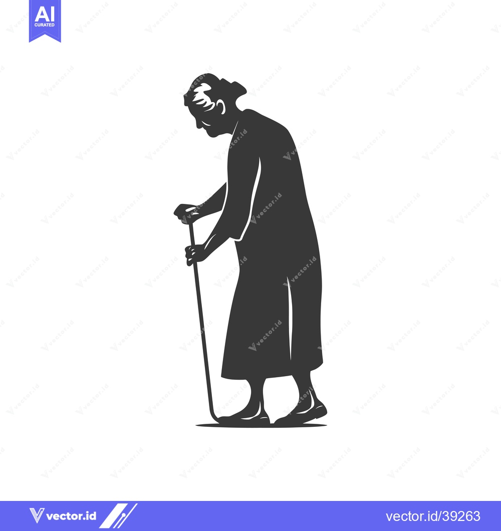 Premium Vector dari Elderly Woman Walking with a Cane Silhouette