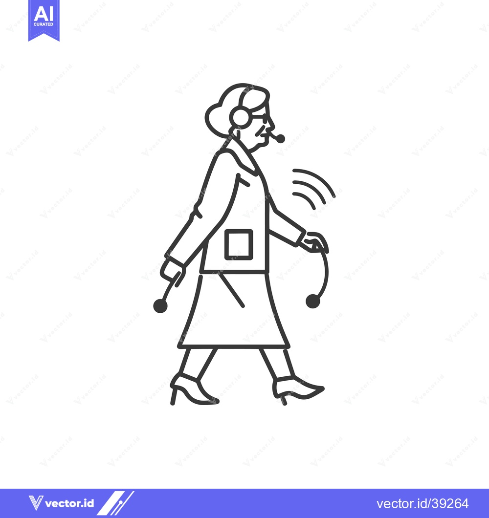 Premium Vector of Elderly Woman Walking with a Headset and Holding a Device with a Signa