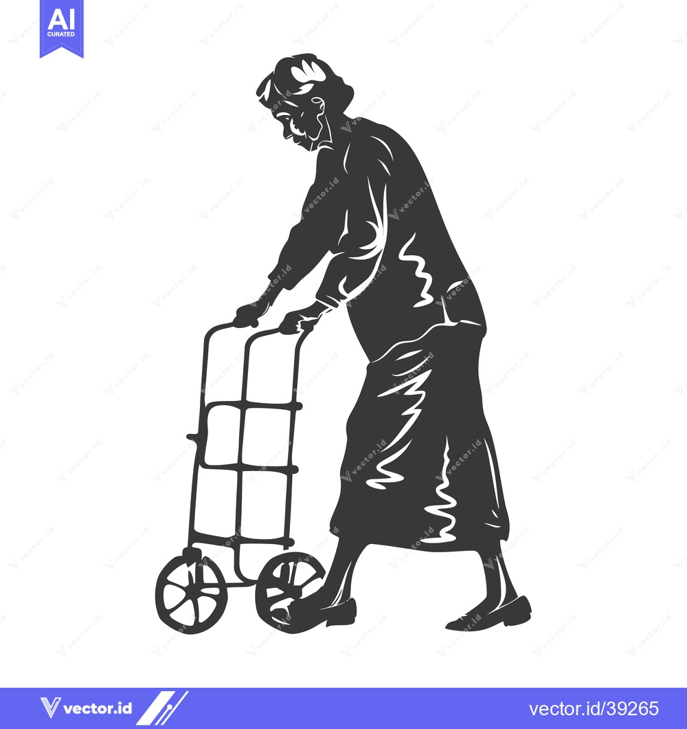 Premium Vector dari Elderly Woman Walking with a Walker