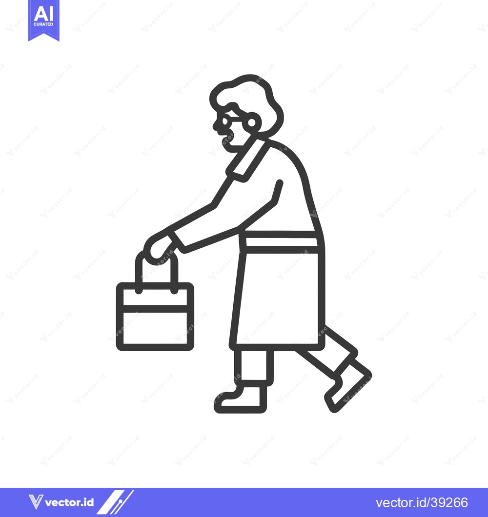 Premium Vector of Elderly Woman Walking with Shopping Bag