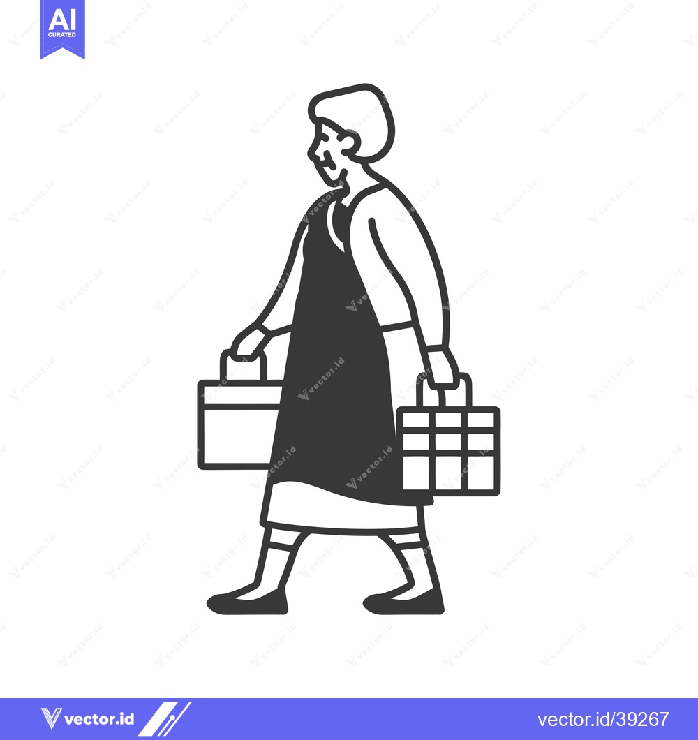 Premium Vector dari Elderly Woman Walking with Two Shopping Bags