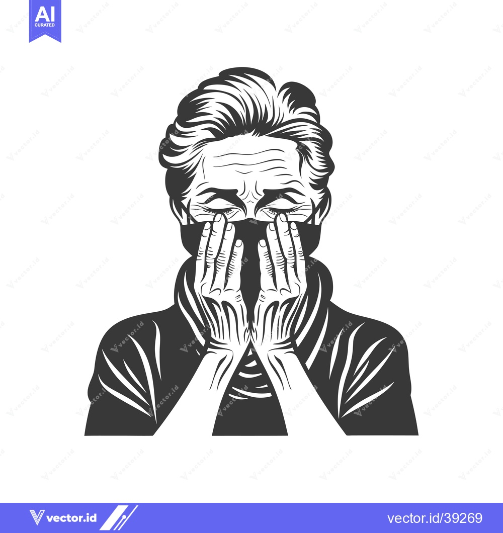 Premium Vector dari Elderly Woman Wearing a Face Mask and Covering Her Face with Her Hands