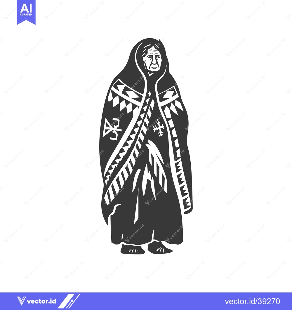 Premium Vector dari Elderly Woman Wearing a Traditional Blanket with Geometric Patterns