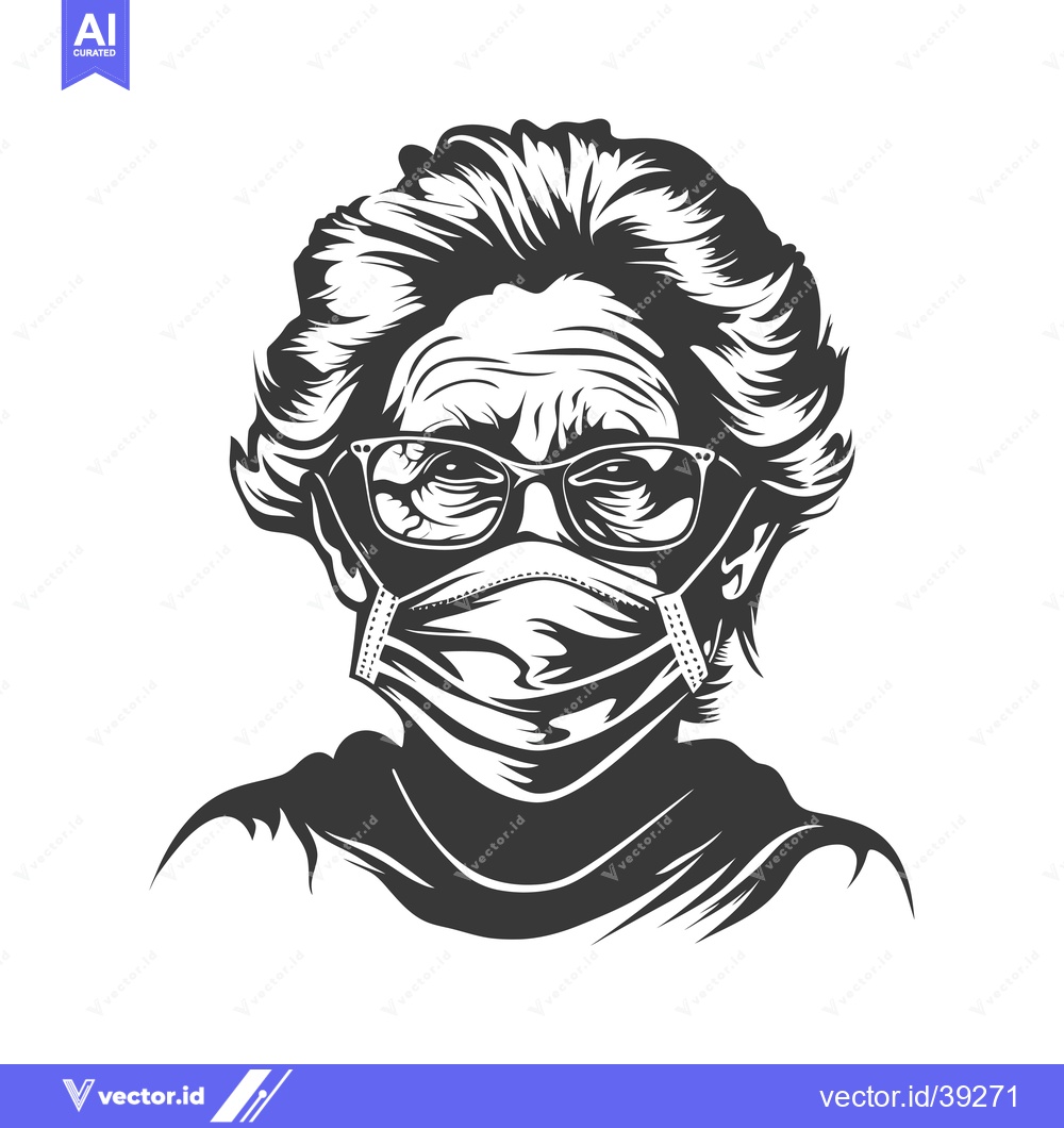 Premium Vector of Elderly Woman Wearing Glasses and a Face Mask