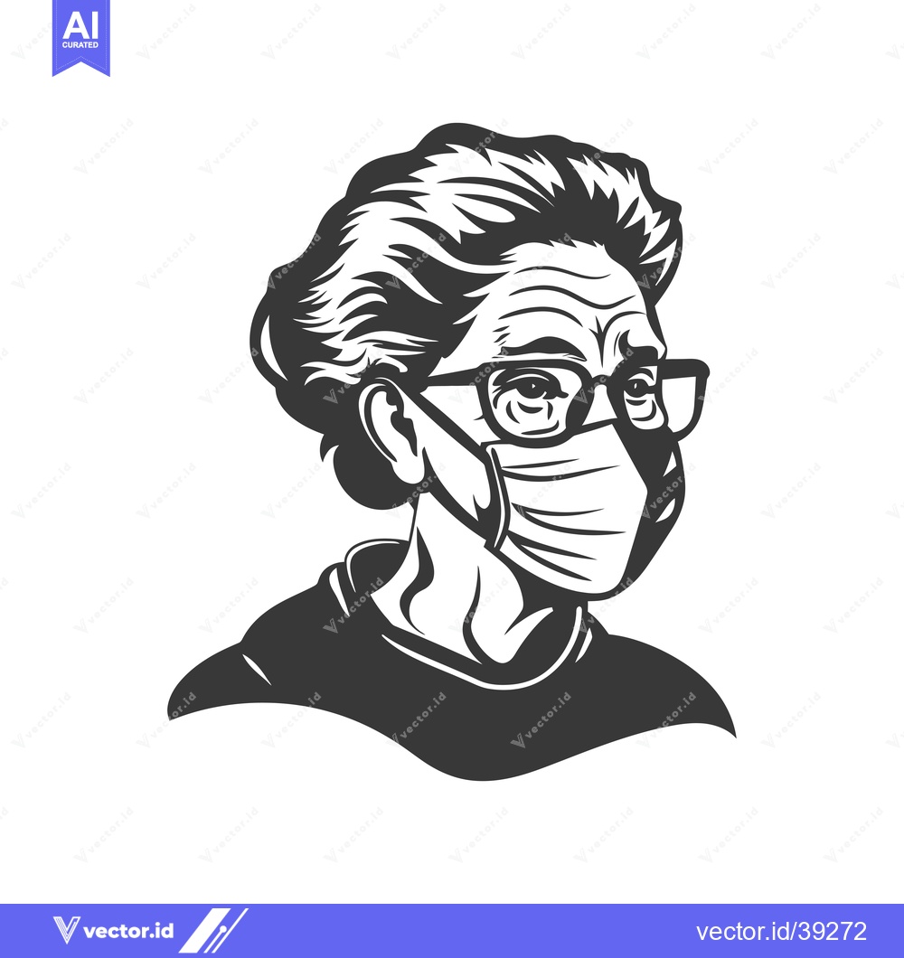 Premium Vector dari Elderly Woman Wearing Glasses and a Face Mask