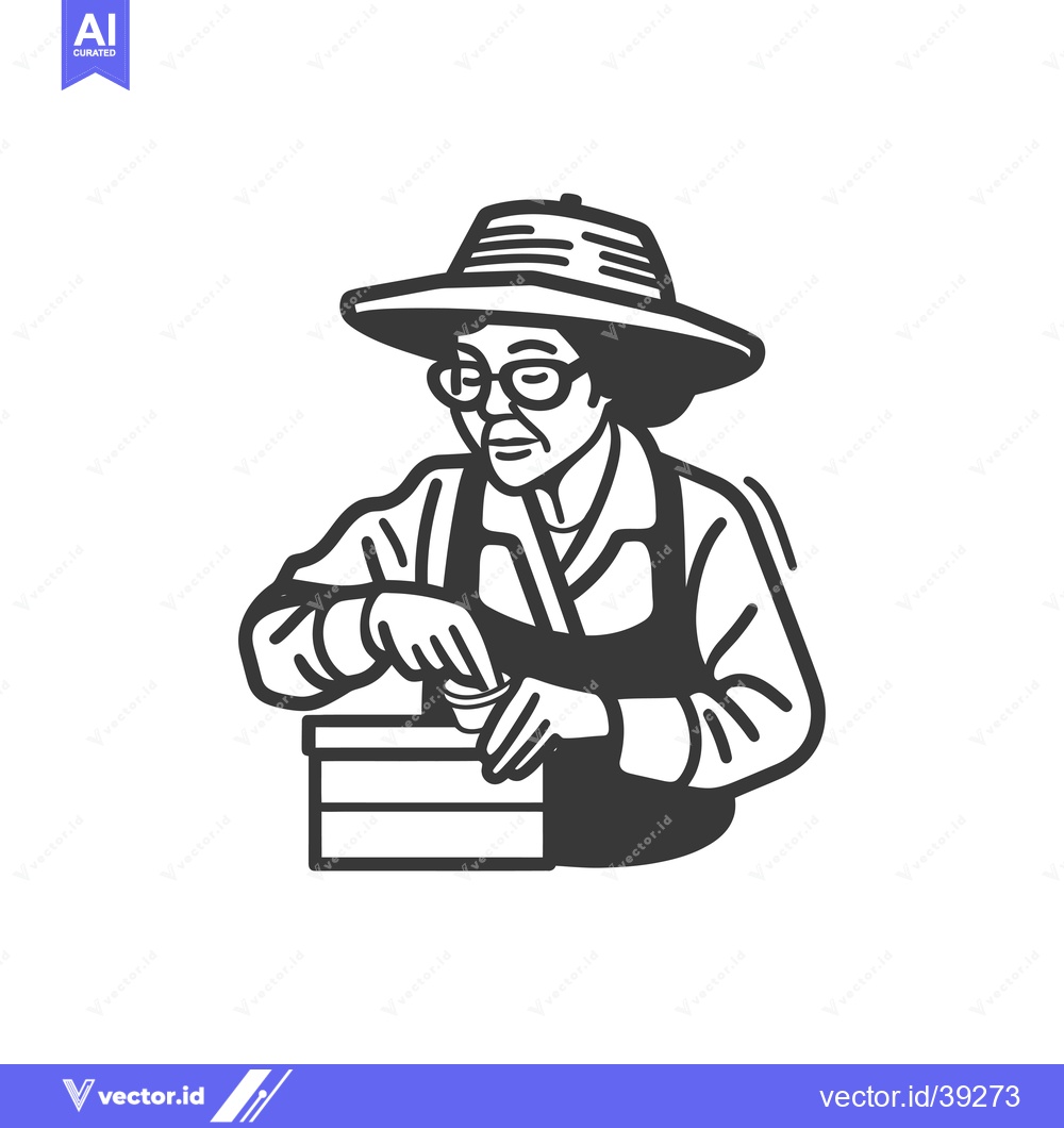 Premium Vector dari Elderly Woman Wearing Glasses and a Hat, Holding a Cup and a Box