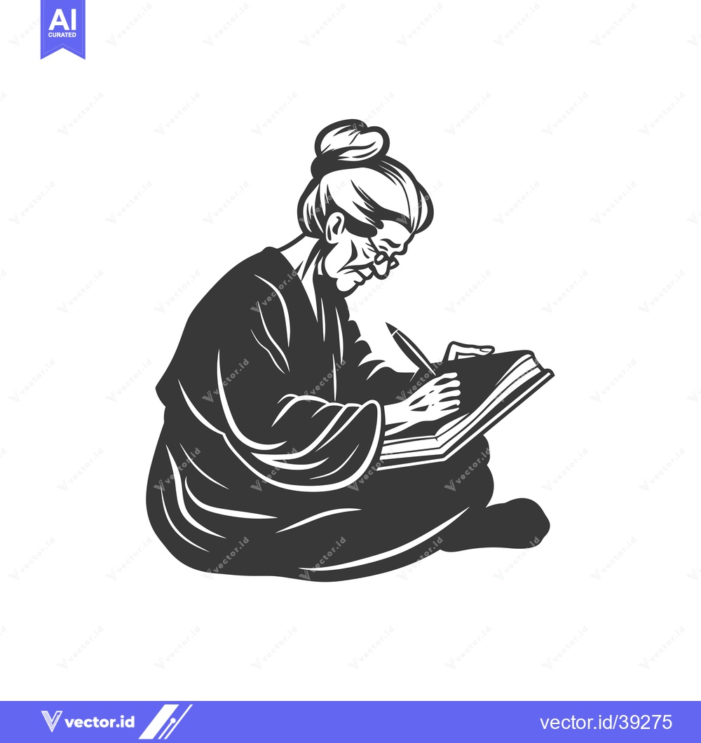 Premium Vector dari Elderly woman wearing glasses writing in a book